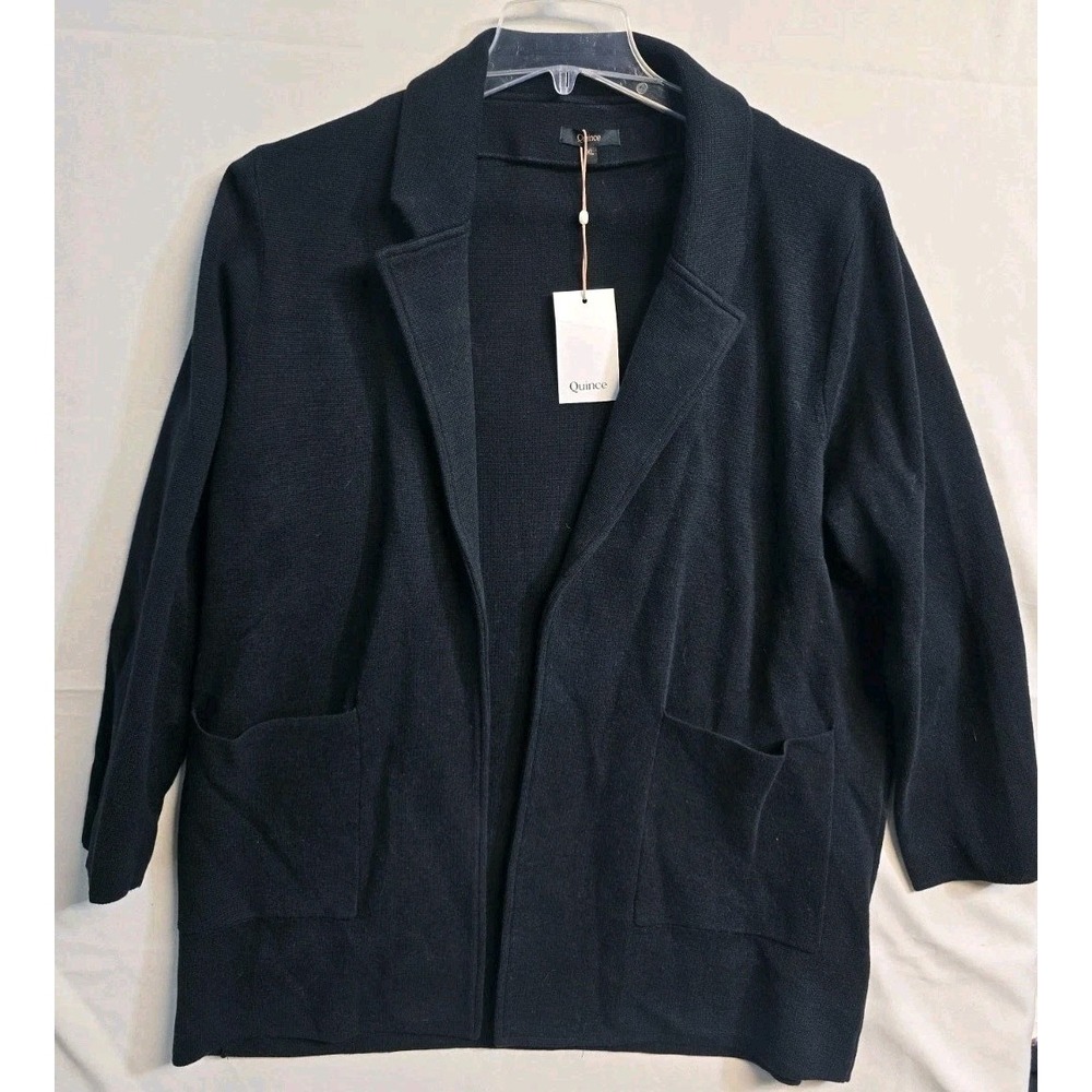 Quince Jacket Women XL Black Organic Cotton Knit Blazer Charcoal Open Front